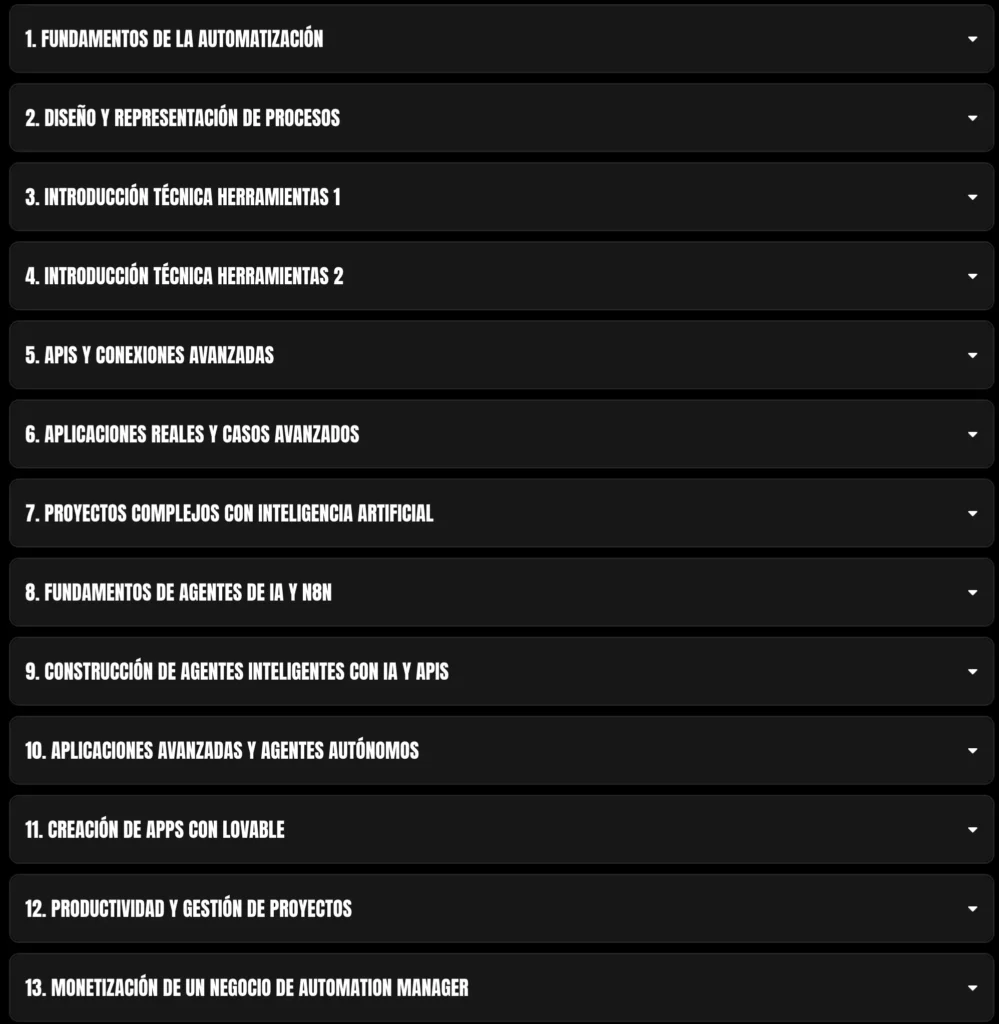 Contenidos del programa para convertirse en Automation IA Manager.