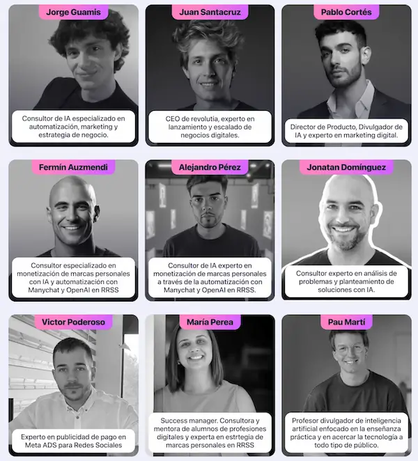 Equipo de tutores y profesionales en inteligencia artificial: opiniones sobre Revolutia IA Pro.